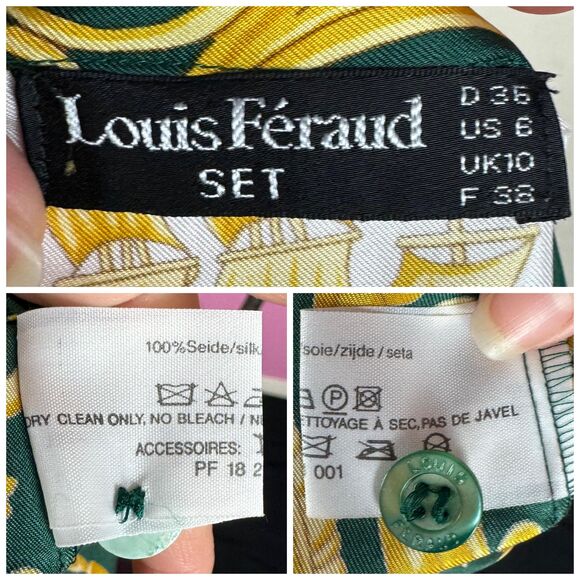 Size S | Vintage 1990s 90s Green Baroque Novelty Print Silk Button Up Blouse Top - Picture 10 of 10